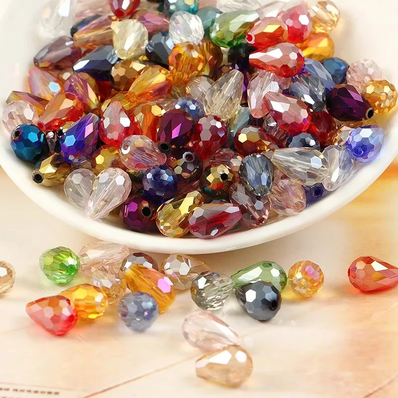 6X8MM 8X11MM 10x15mm Mixed Color Crystal Tear Drop Shape Glass Bead Loose Spacer Beads For Earrings Bracelets Jewelry Making DIY image 2
