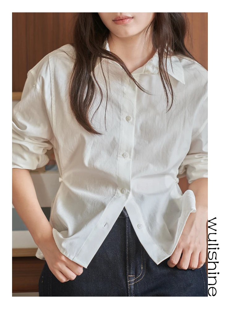 

Белый облегающий длинный женский топ све irt небольшого размера Lenzing 25, весна-осень, новинка, с затягивающим поясом S706