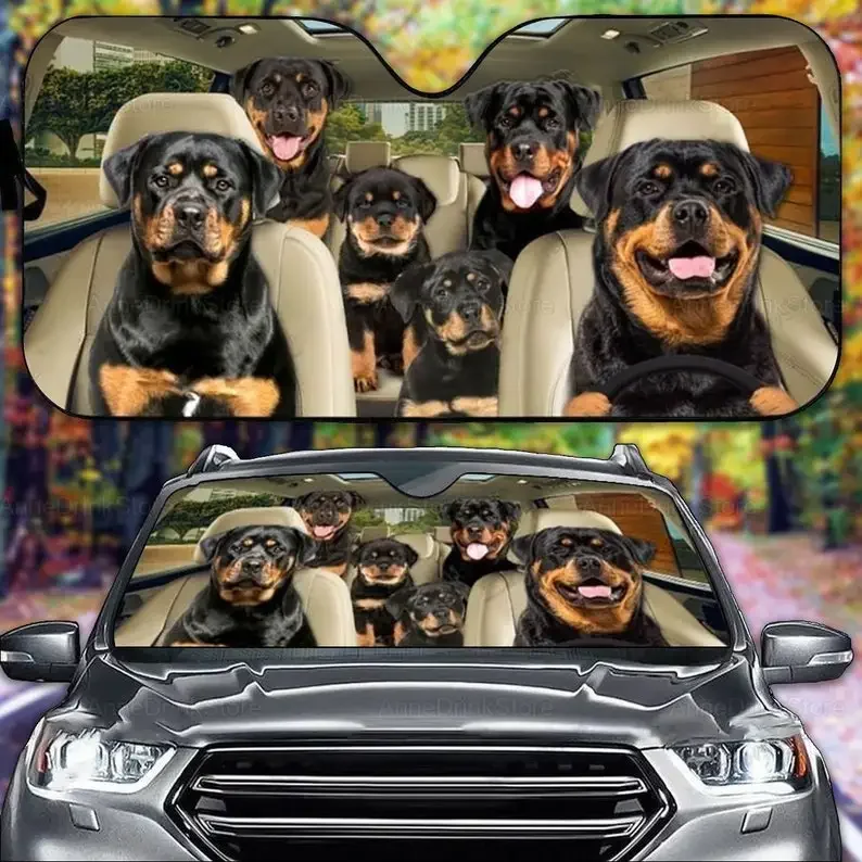 Rottweiler Funny Car Sunshade, Dog Car Accessories, Rottweiler Decor, Gift For Him, Gift For Father, Car Decor LNG242112A06