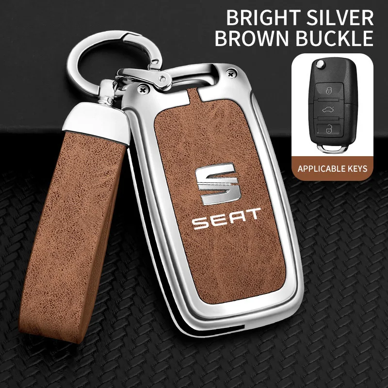 Alloy Leather Car Remote Key Protection Cover Shell For Seat FR Ateca IBIZA Leon Alhambra Arosa Exeo Cordobe Mii Tarraco Toledo