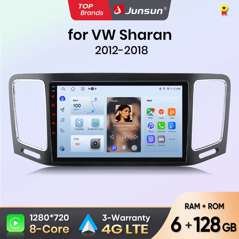 Autoradio Junsun pour VW Volkswagen Sharan 2012 2013 2014-2018 CarPlay Android Auto FM RDS DSP BT GPS Navi SWC Écran tactile HD IPS Plug & Play Lecteur multimédia Appel mains libres Style voiture d'origine Unité centrale