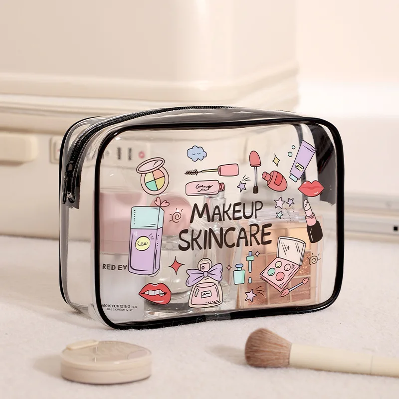 1pc Printed transparent makeup bag, travel storage bag, data cable cosmetics storage bag