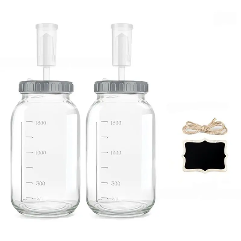 Glass Sealed Jar Fermentation Kit With 64Oz Glass Jars, Plastic Lids, Airlocks, Silicone Rings, Grommets& Glass Weights(2 Pcs)