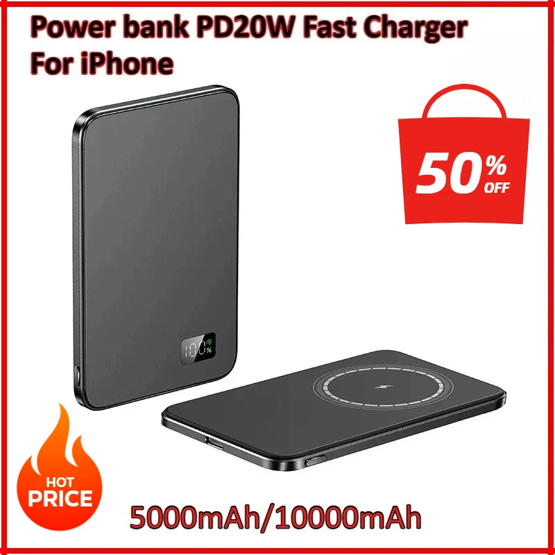

New 5000/10000mAh Wireless Magnetic Power Bank External Battery Mini PowerBank with Digital for Magsafe IPhone 15 14 13 12 11