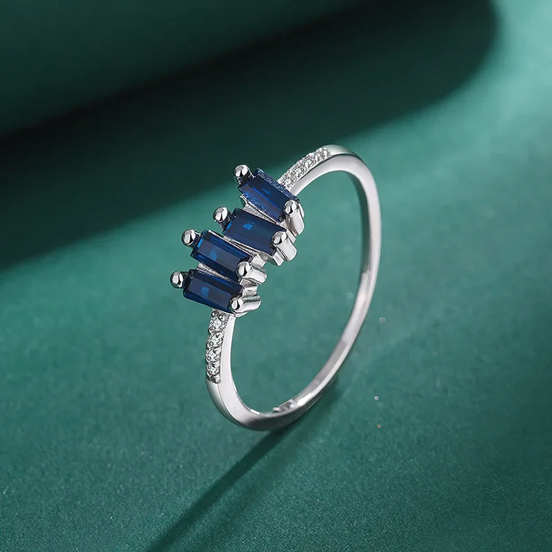 

DWJ Royal Blue Multilayer Rectangle Zircon Simple Rings for Women Party Real 925 Sterling Silver Luxury Personalized Jewelry