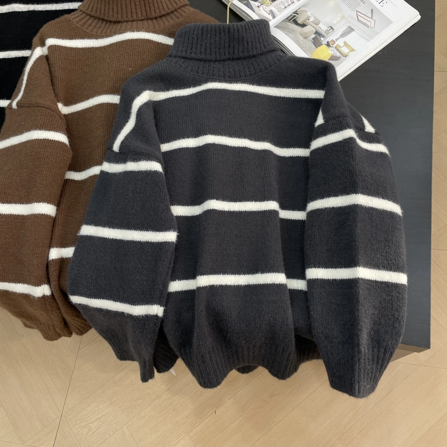 

Women's Casual High Collar Striped Sweater Commute Loose Fit Sweet Style Long Sleeve Autumn Winter Fashion Elegant Sweater
