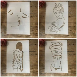 Plantillas de capas DIY para pintura de pared, álbum de recortes para colorear, álbum de relieve, plantilla decorativa para amantes de chicas Sexy, A4, 29cm, 4 piezas