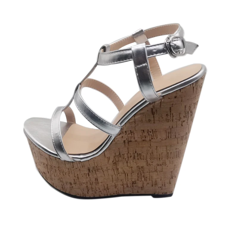 SHOFOO shoes Fashion women's high heeled sandals. About 15 cm heel height. Artificial leather Wedges heeled sandals Summer shoes