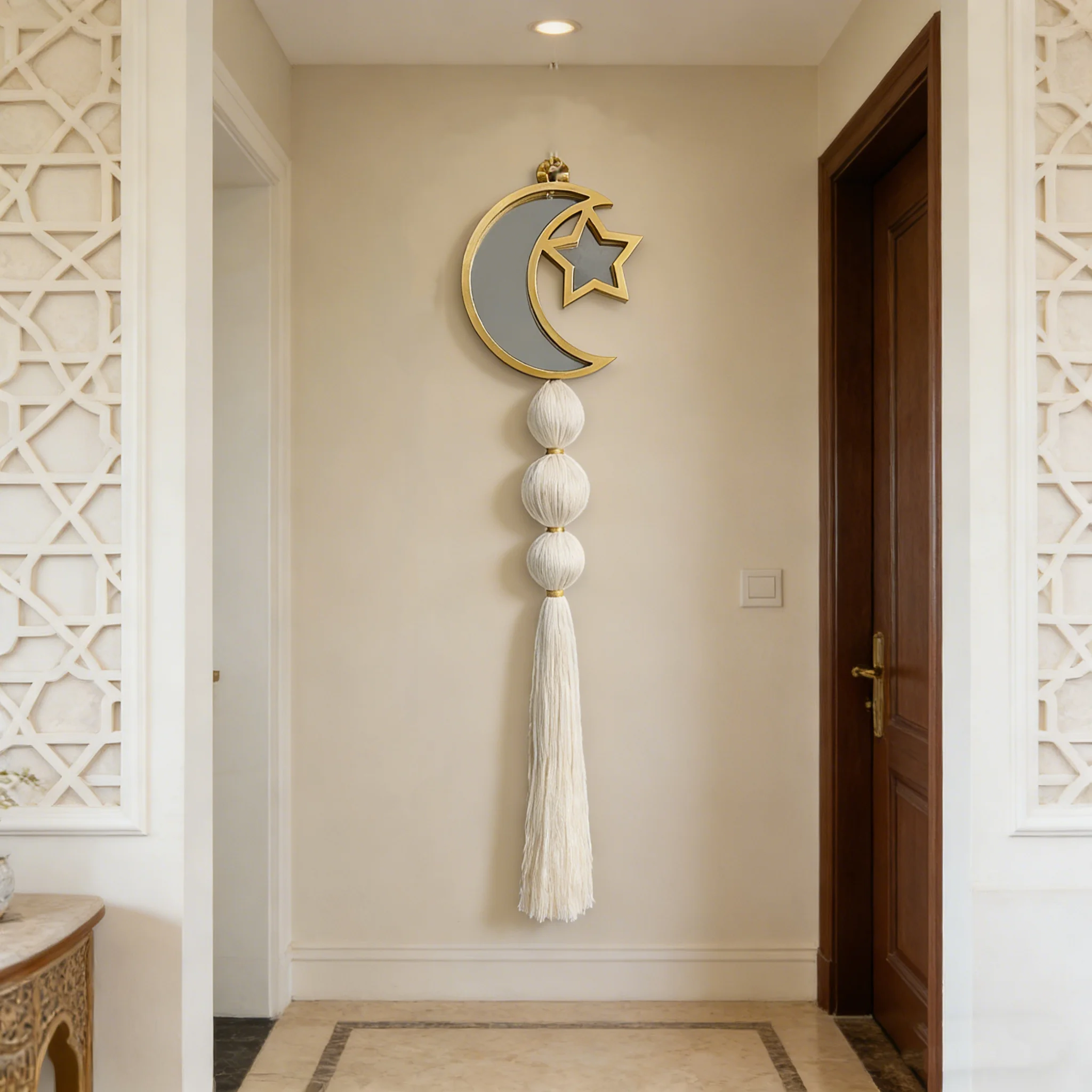 Crescent Moon & Star Macrame Wall Hanging | Luxury Celestial Fiber Art with the mirror