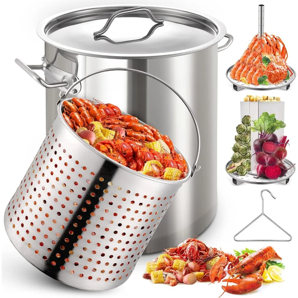 

ARC Advanced Royal Champion 40QT Stainless Steel Stockpot for Seafood Crawfish Crab Boil Turkey Fryer Pot with Basket Divider an