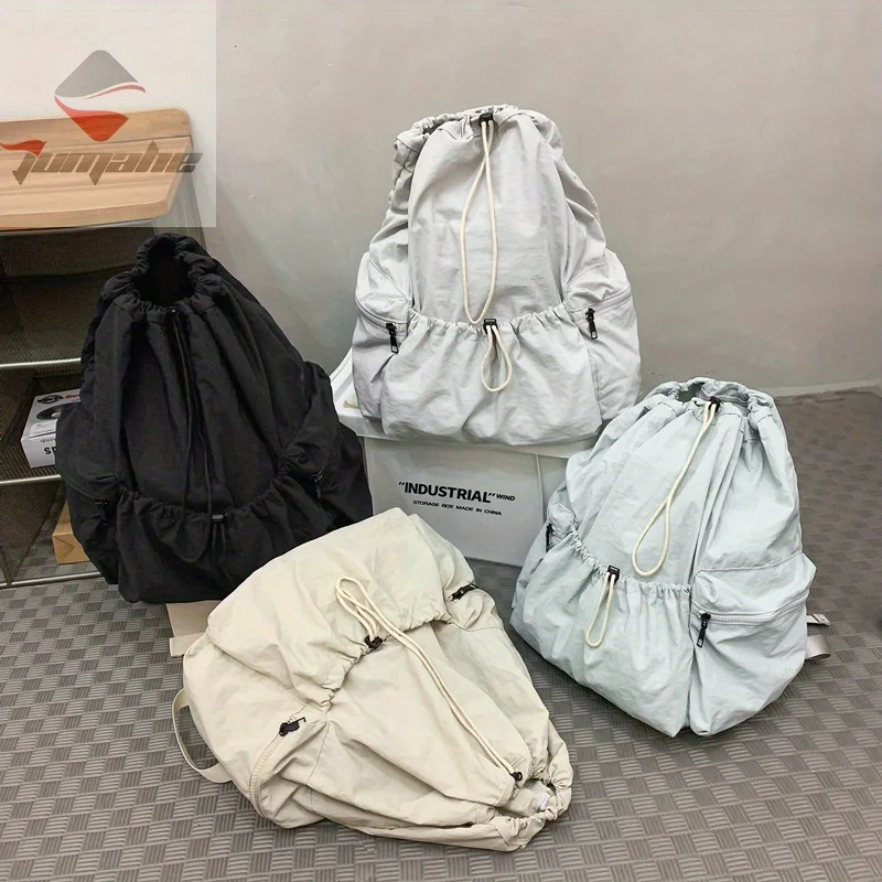 Rugzak met trekkoord en meerdere zakken, ontworpen voor zowel mannen als vrouwen, lichtgewicht als opvouwbaar, perfect om te winkelen