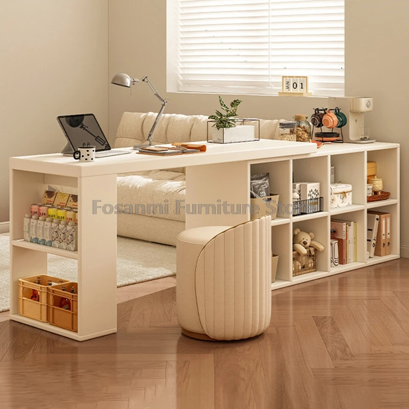 مكتب أبيض متعدد الوظائف قابل للتعديل مع خزانة تخزين، طاولة حديثة قابلة للتمديد لغرفة النوم وغرفة المكتب ومكاتب زاوية بسيطة #3