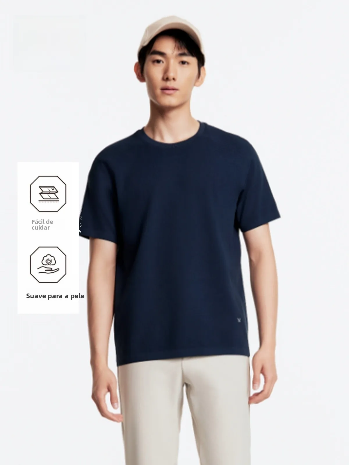 Camiseta Slim Fit de Gola Redonda e Manga Curta para Homens, Estilo Urbano Fashion, Cor Sólida, Casual para o Trabalho