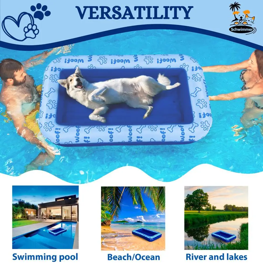 Dmuchany materac do pływania dla psów Premium, dla dużych psów do 100 kg, wytrzymały i komfortowy materac dla psa do basenu, jeziora i na plażę.