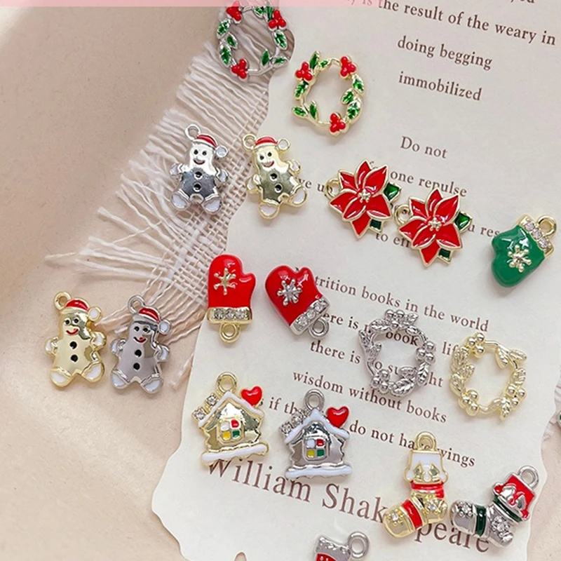 6pcs Cute Christmas Pendants Collection Gloves Socks Garlands Snowmen Alloy Diy Handmade Jewelry Accessories Charms