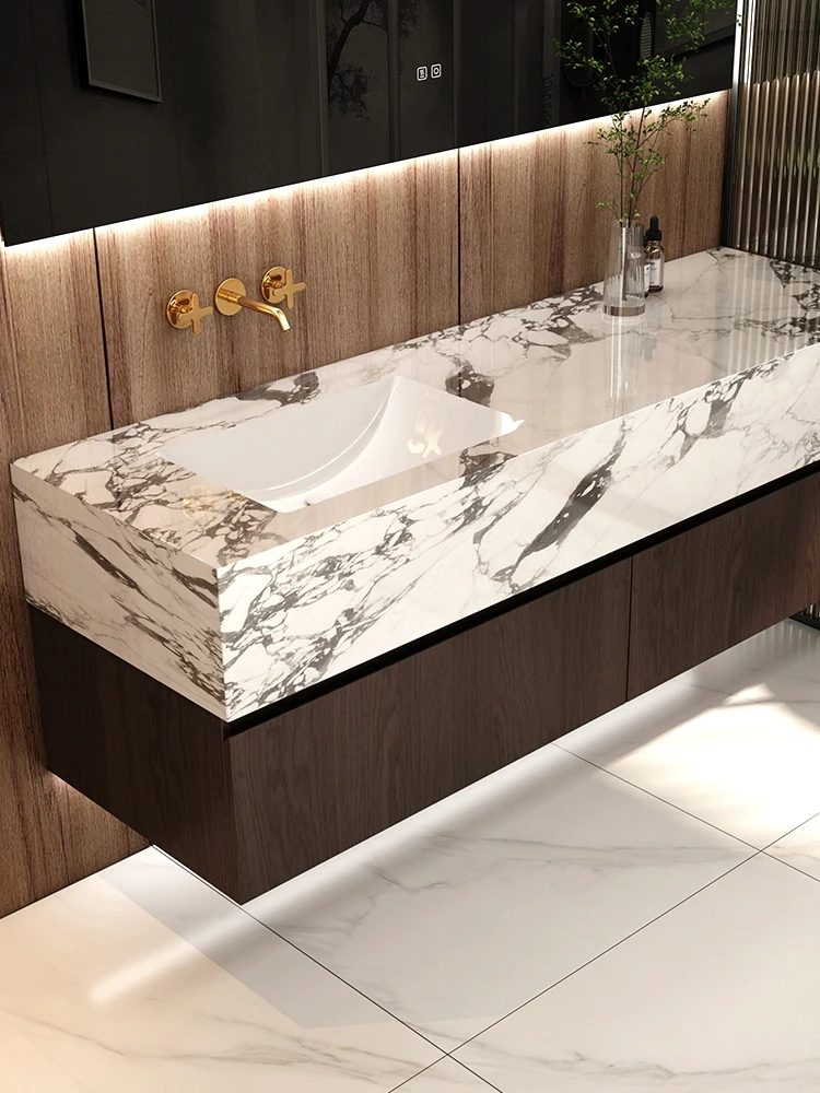 

Rock-slab ceramic integrated bathroom cabinet combined bathroom washstand hand washing basin size customization