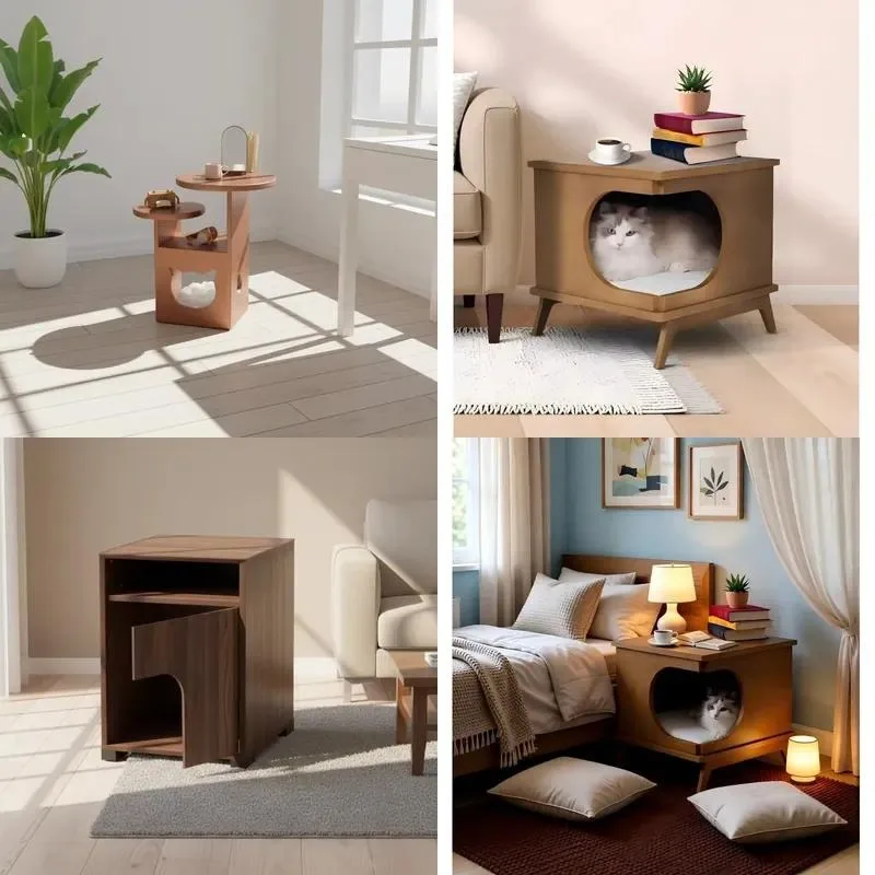 Modern Wooden Cat Litter Box Cabinet Living Room Pet Storage Furniture Suitable for All Seasons