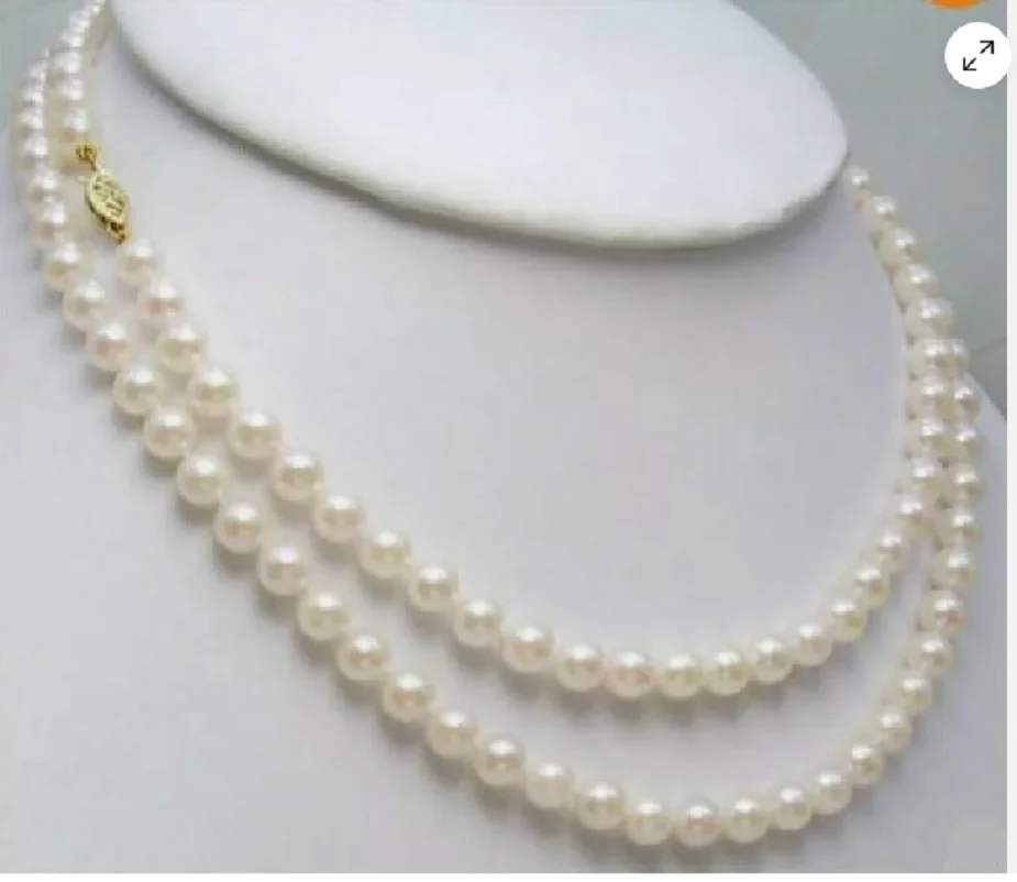 Natural Pearl AAA7-8mm Japanese White Pearl Necklace 14K Gold 36inch