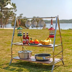 Outdoor Camping Storage Shelf Portable Folding Shelf Storage Rack Garden Stainless Steel Storage Rack Stand