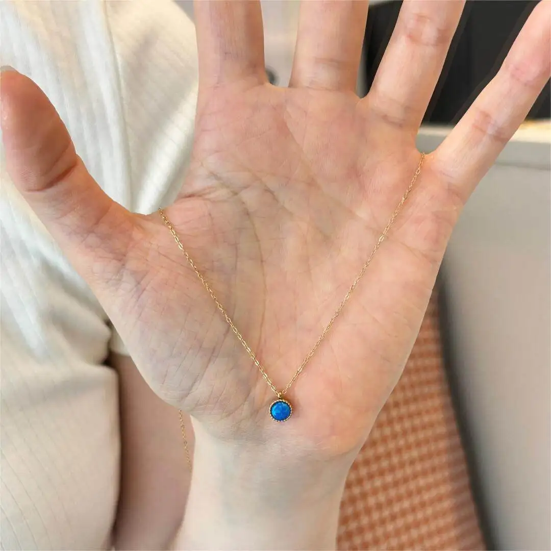 

Винтажное синее ожерелье с подвеской из искусственного опала для женщин, в стиле ретро, эстетика середины века, классическое, элегантное, для повседневной носки, ювелирное украшение