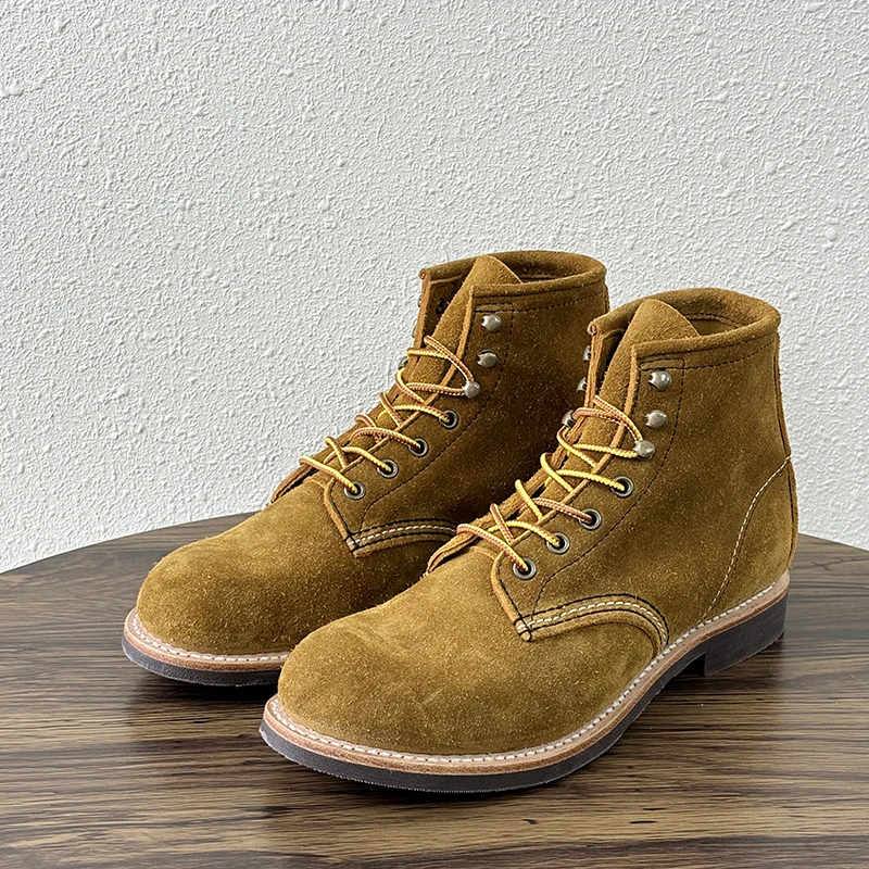 

Handmade Genuine Leather High Top Shoes Men's British Thick Sole Lace Up Riding Desert Vintage Western Motorcycle Boots Male