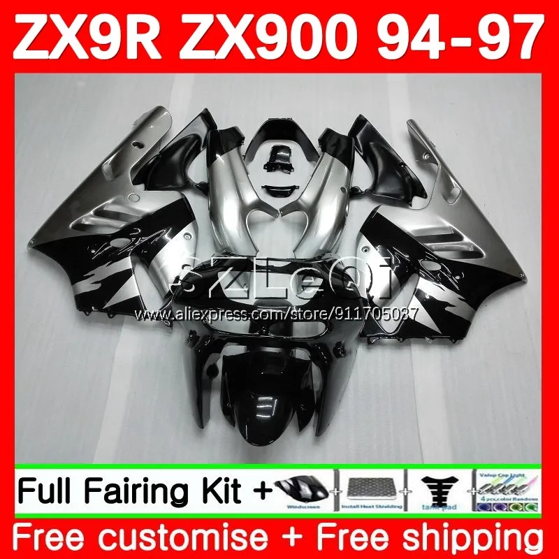 Silvery black Body + Decal For KAWASAKI NINJA ZX 9R 900 CC 9 R ZX9R 94 95 96 97 104No.12 ZX900 ZX-9R 1994 1995 1996 1997 Fairing