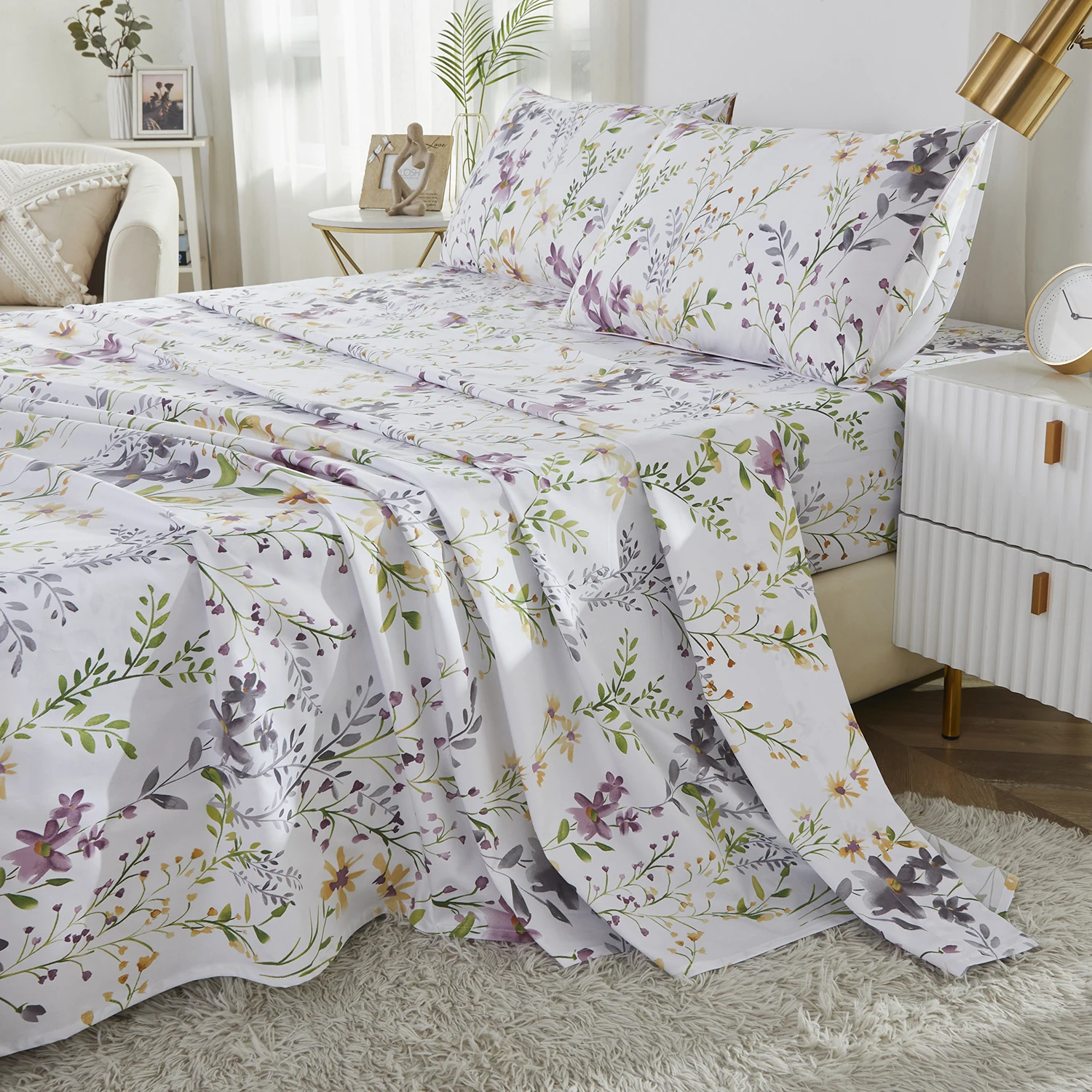 Egyptian Cotton Fitted Sheet Set Fresh Pinky Botanical
