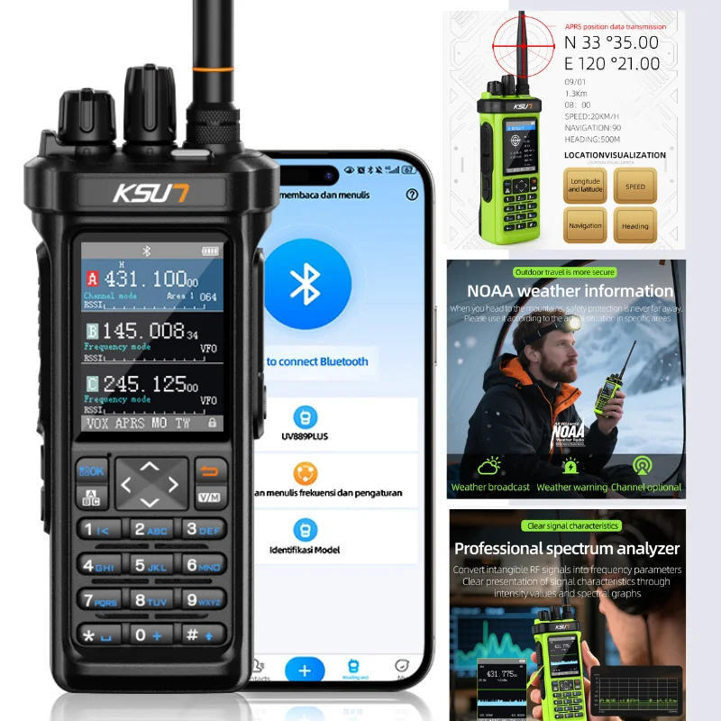 Long Range Walkie Talkie AM/FM/CB/LSB/USB/CW Receiver with GPS APRS 10W Bluetooth Phone Programming Ham Radio KSUN 889PLUS