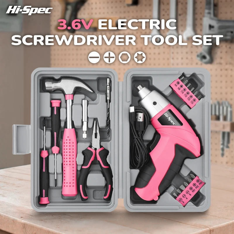 

Hi-Spec 3,6 В набор инструментов для электрической отвертки Многофункциональный ручной ремонтный комплект с молотком Наборы беспроводных электрических дрелей для дома DIY