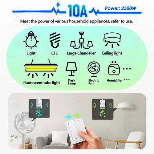 Imagen 2 del producto Interruptor de luz con Control remoto inalámbrico, 433Mhz, 110V, 220V, 230V, 10A, módulo de relé de tamaño pequeño, interruptor de Panel de pared inalámbrico para lámpara LED