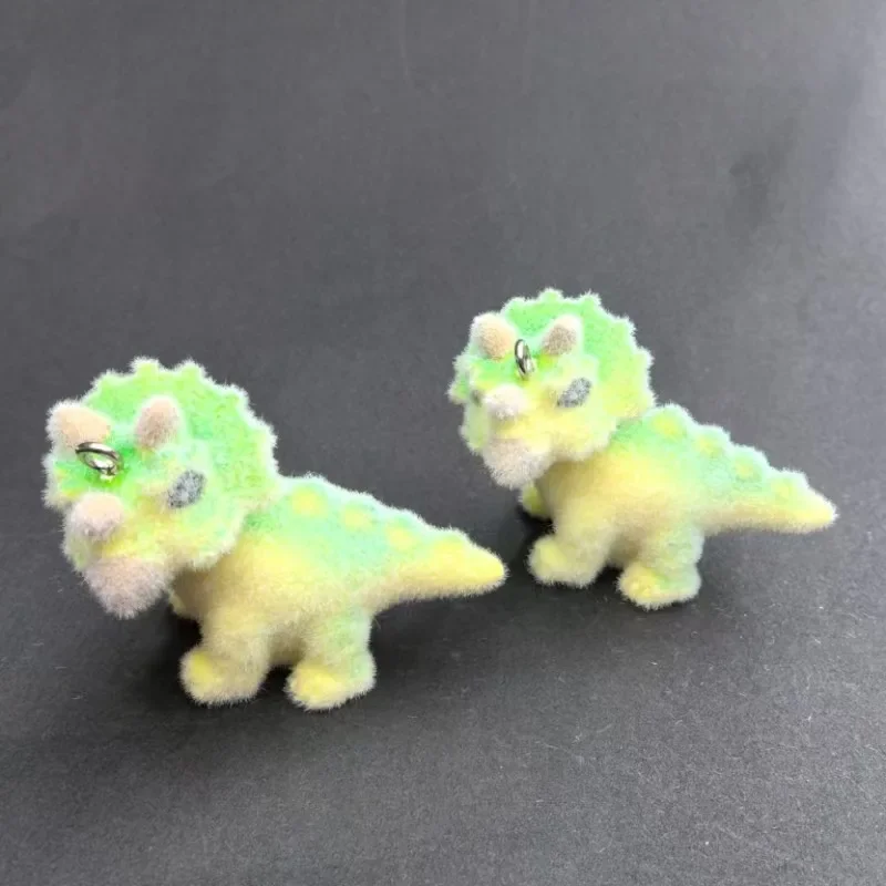 10Pcs 3D Cartoon Flocked Cute Dinosaurs Charms Plush Animal Resin Pendants For Phone Keychain Earring DIY Crafts Jewelry Make