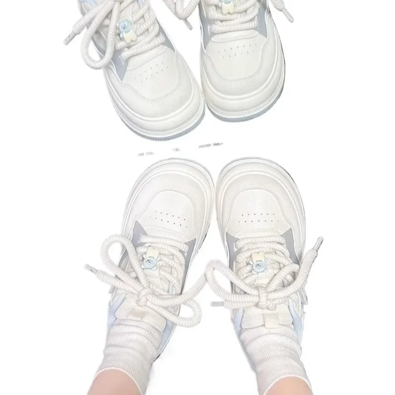 Harajuku Style White Blue Vulcanized Shoes Women Increased Lace-Up Height Sports Shoes Female Outdoor Thick Soled Casual Sneaker