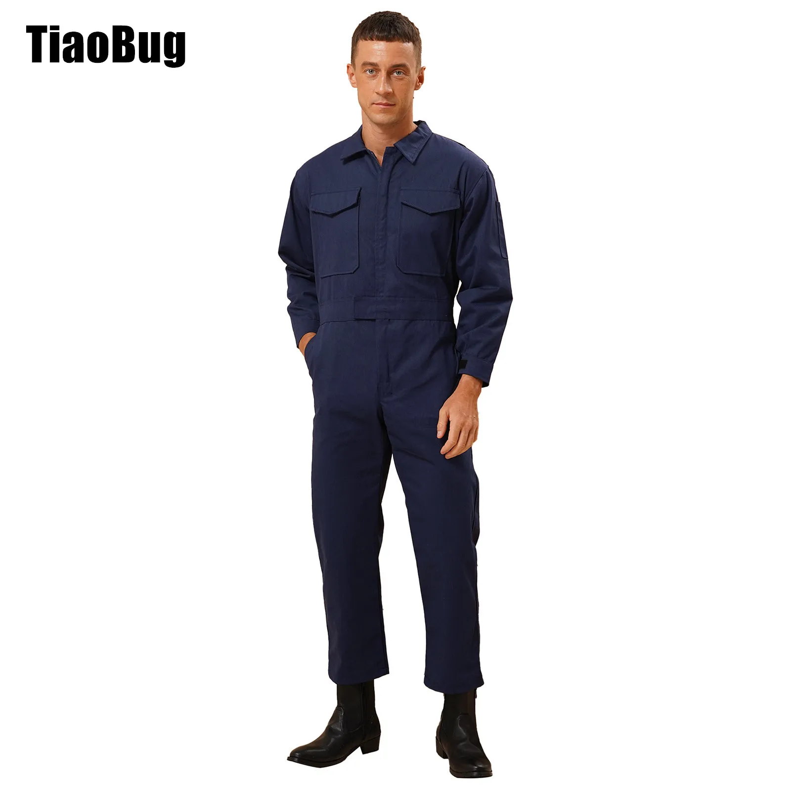 Mens Coverall Flame Work Coverall Jumpsuit Long Sleeve Zip-Front Resistant Multiple Pockets for Routine Work Halloween Cosplay