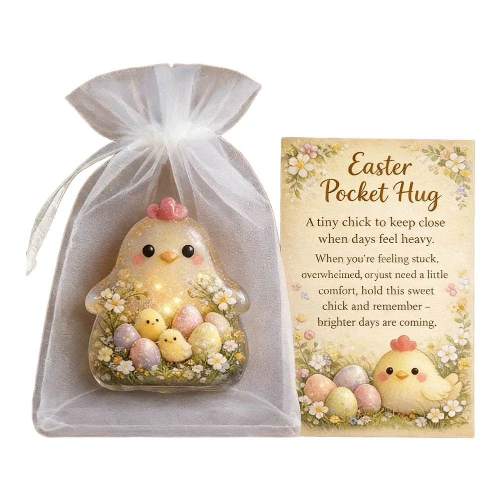 Easter For POCKET Hug Acrylic Card with Handmade Details Including Bunny Lamb Chick and Cross for Emotional Support - view 3