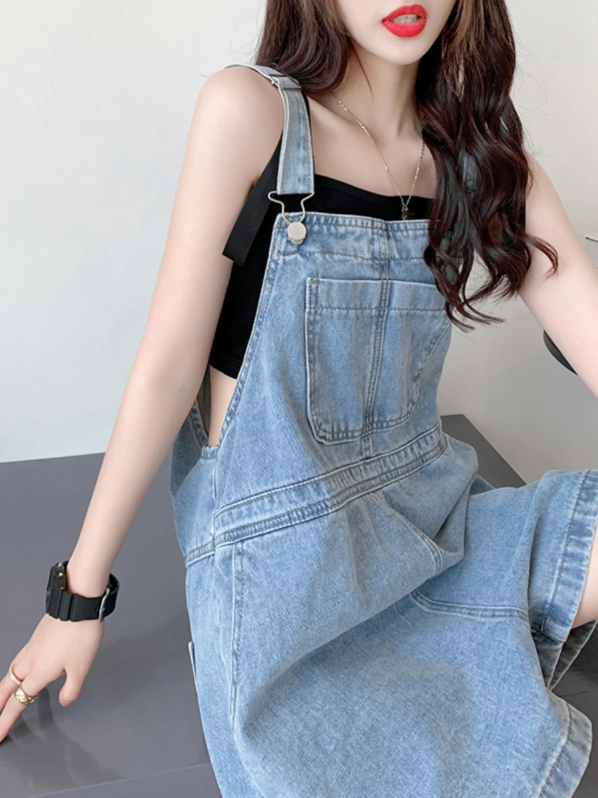 

Джинсовые комбинезоны с высокой талией для женщин, модные свободные прямые брюки, летние новые джинсы в корейском стиле, трендовые брюки