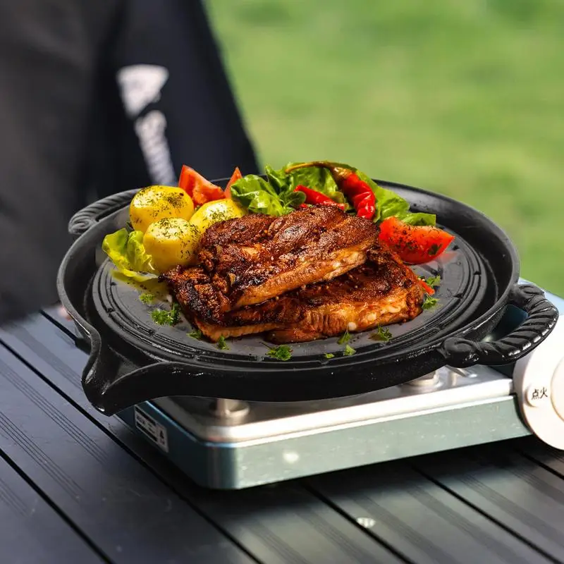 Grill Pan Cast Iron Steak Pan For Outdoor Grill 11 Inch Non-Stick Grilling Plate For Home And Outdoor Use Barbecue Griddle