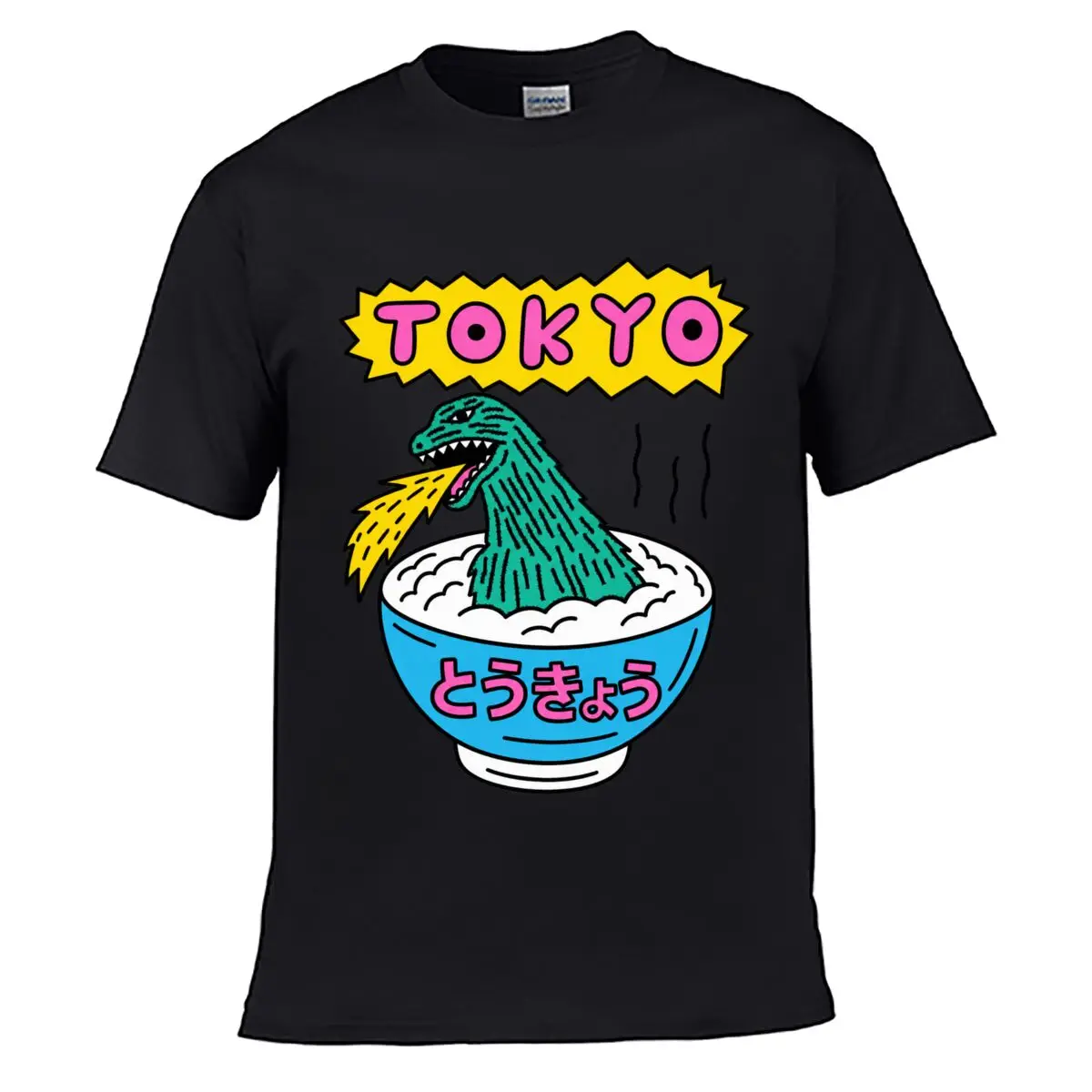 Tokyo Dinosaur Emerging From Bowl Cartoon Graphic Men Summer T-shirt Top