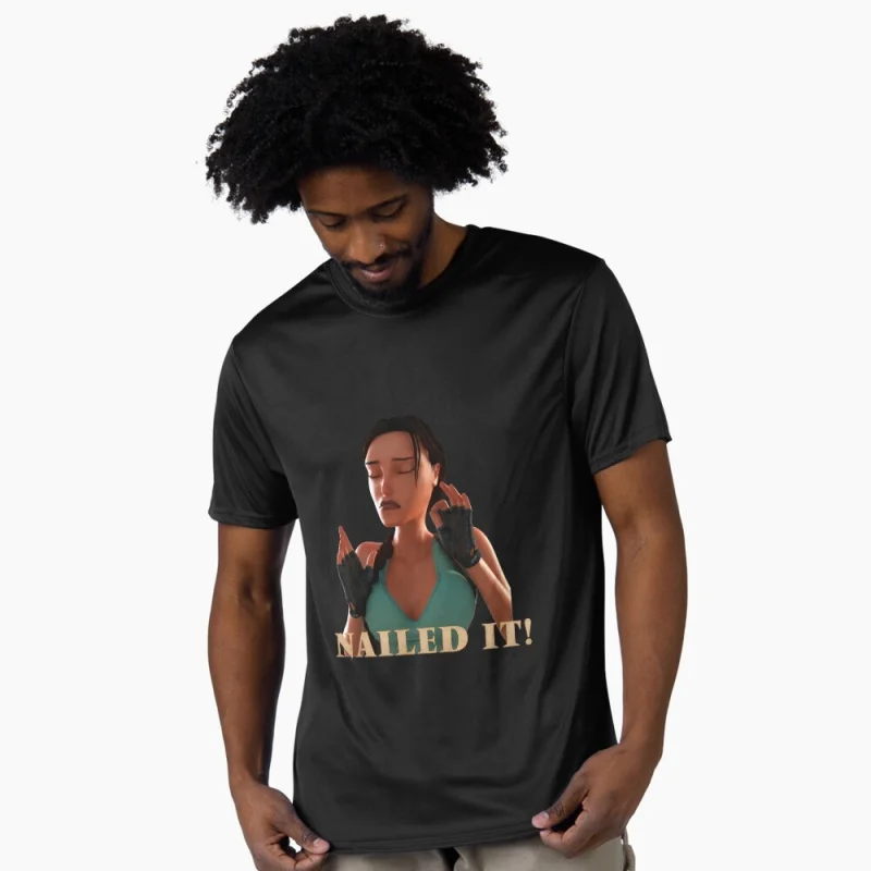 

Nailed it! 80s Retro video game Tomb Raider Lara Croft Gift t shirt for men 100% cotton printed Graphic Clothes All size Tops