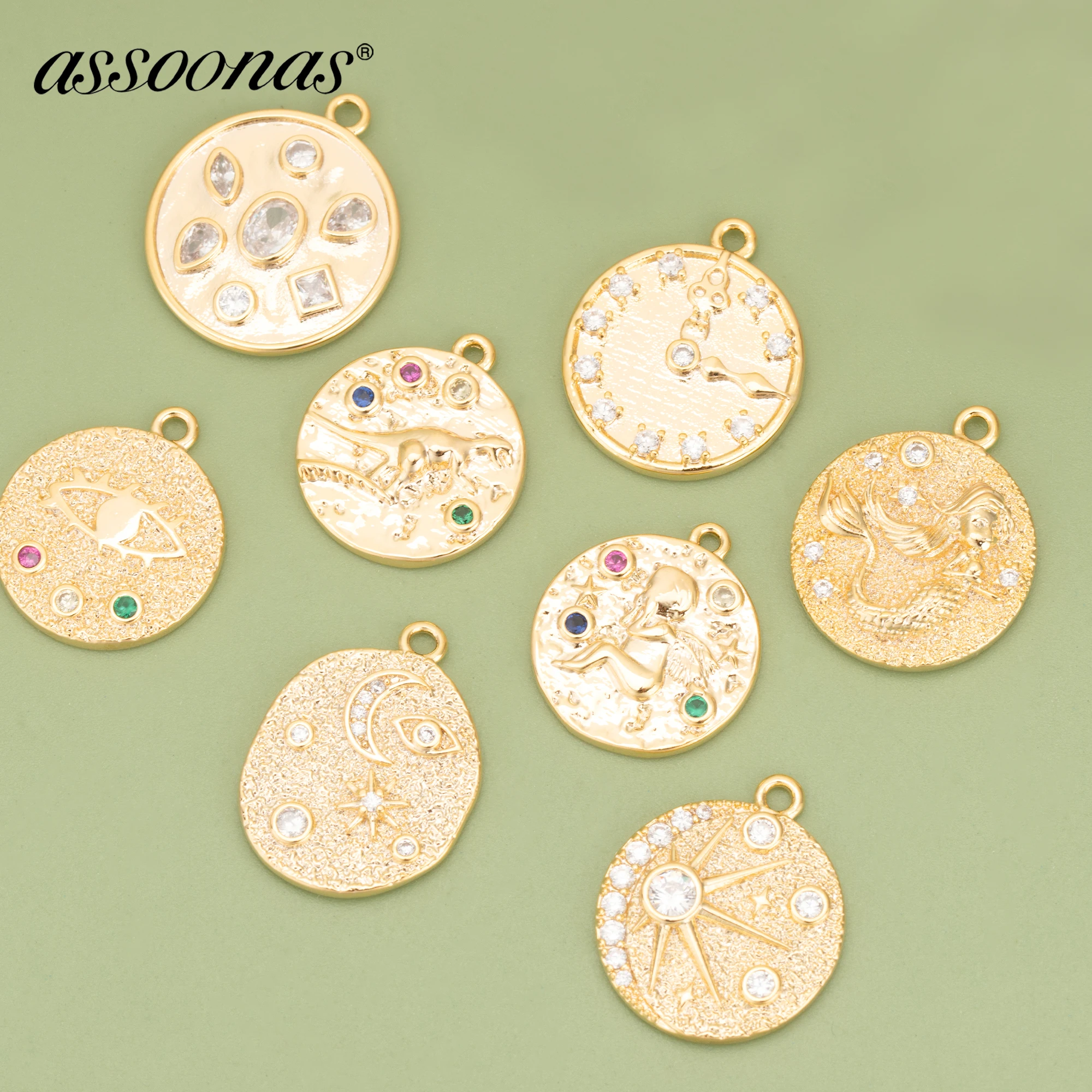 

(MC69) 10pcs High Quality 18K Gold Rhodium Plated Copper and Zircon Round Shape Charms Pendants Diy Jewelry Findings Accessories