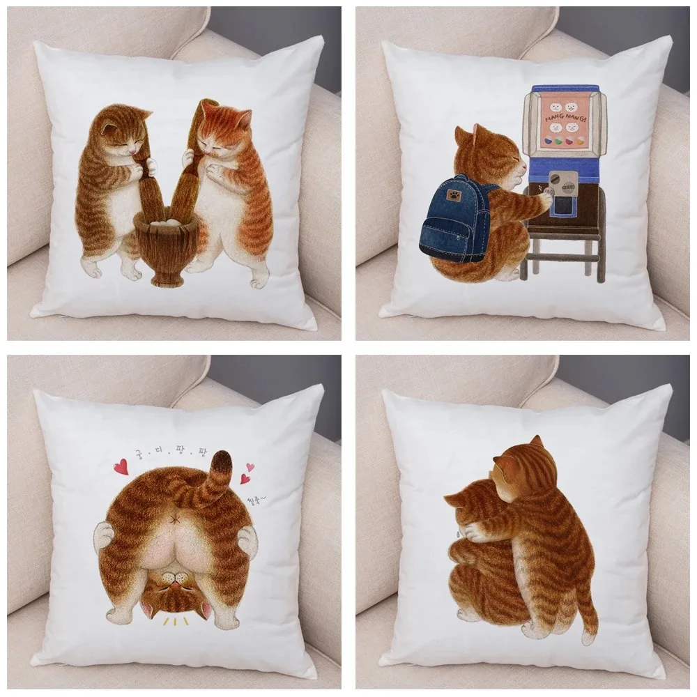 Home Decoration Pillowcase Cute Cartoon Funny Cat Pattern Print Home Office Sofa Luxury Cushion Cover