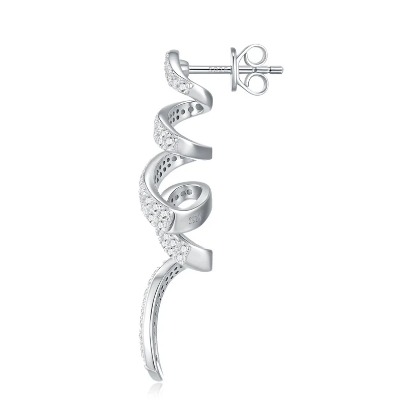 

ZFSILVER Trendy 925 Silver Moissanite Classic Design Spiral Wave Earring For Charm Women Accessories Jewelry Party Gift E15797-W