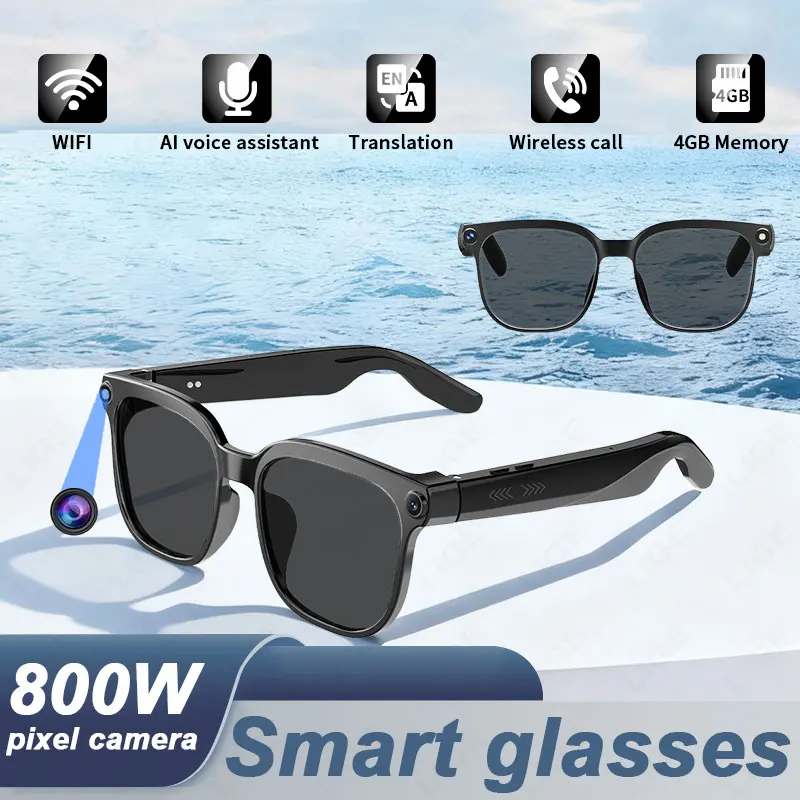 

Умные очки с искусственным интеллектом, солнцезащитные очки, 8-мегапиксельная камера, IP65, водонепроницаемые, перевод в реальном времени, HD-вызов, умные очки, музыкальные Bluetooth для мужчин и женщин