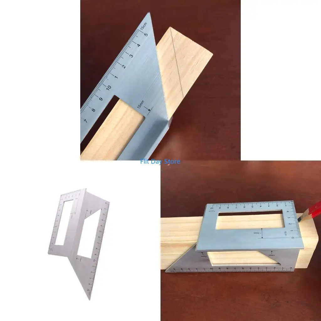 F92C Aluminum Alloy Wooden Square Multifunction Ruler 45 90 Degree Gauge Rule Woodworking Tool