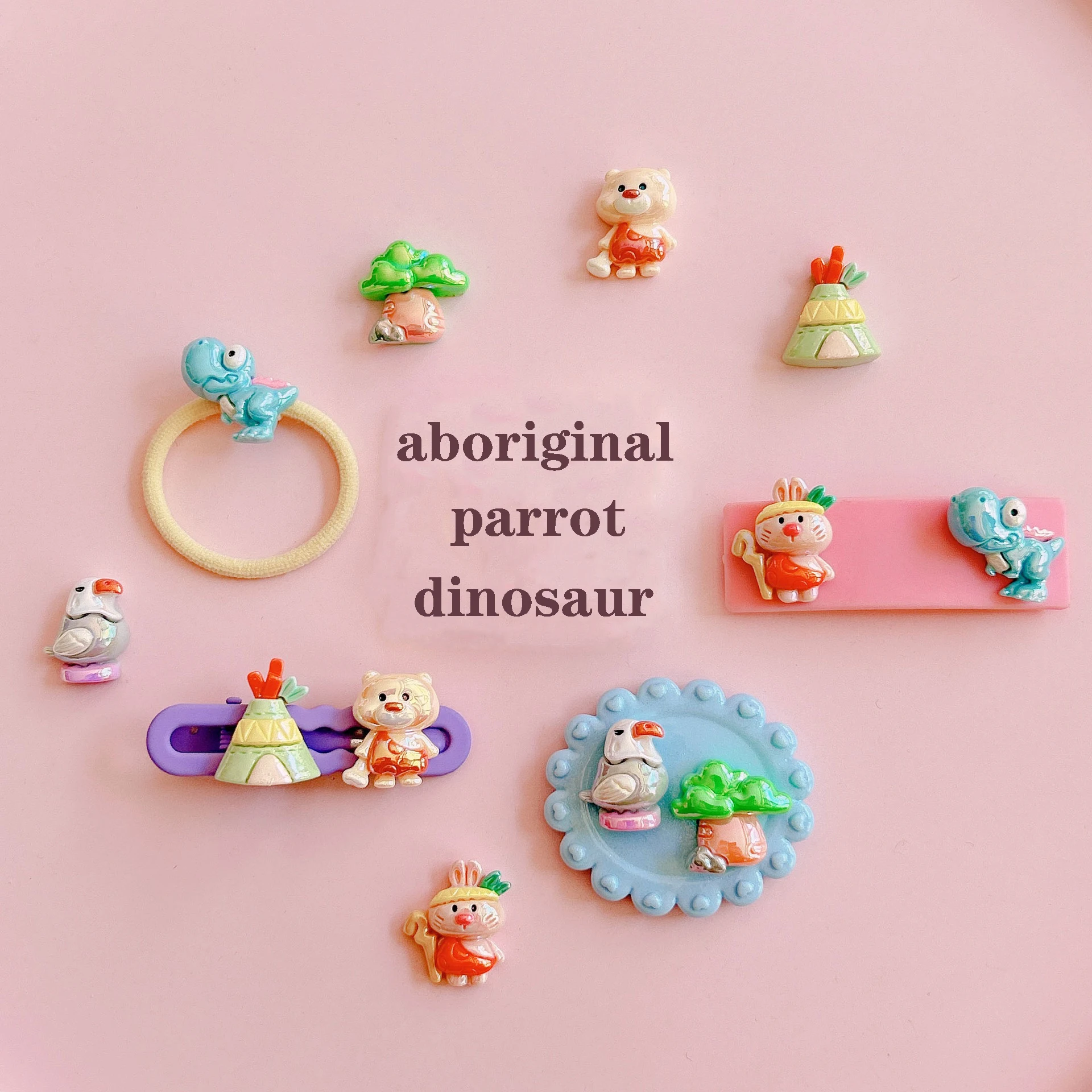 12/24Pcs/Lot Resin Cute Cartoon Parrot Aboriginal Bear Girl Hairpin Accessories Earring Charms Flatback Pendant Homemade Gift