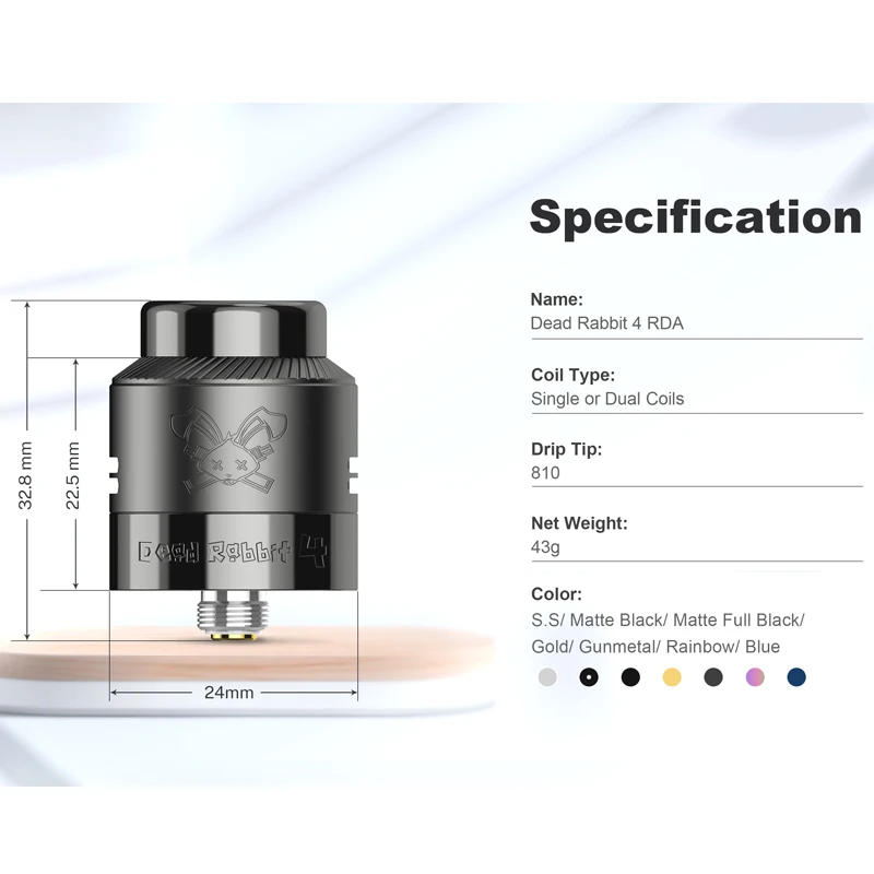 Original Hellvape Dead Rabbit 4 RDA tank 24mm postless build deck 0.37ohm Ni80 Coil Dual Drip Tips Atomizer VS Dead Rabbit 3 RDA