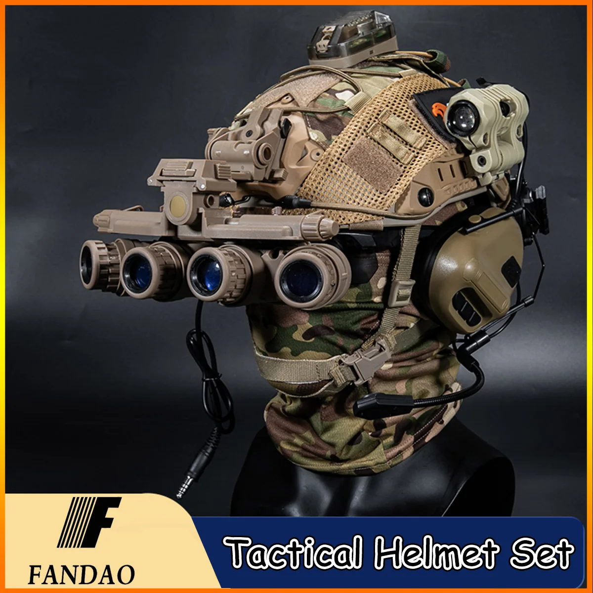 FANDAO Paintball Fast Helmet Airsoft Tactical Helmet with Headset and Helmet Cover Mount Telescope Model Goggles Helmet Set