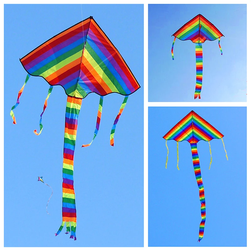 free shipping large rainbow kite kids kite flying string line outdoor fun toy beach kite windsock cometa fish kite flying bird