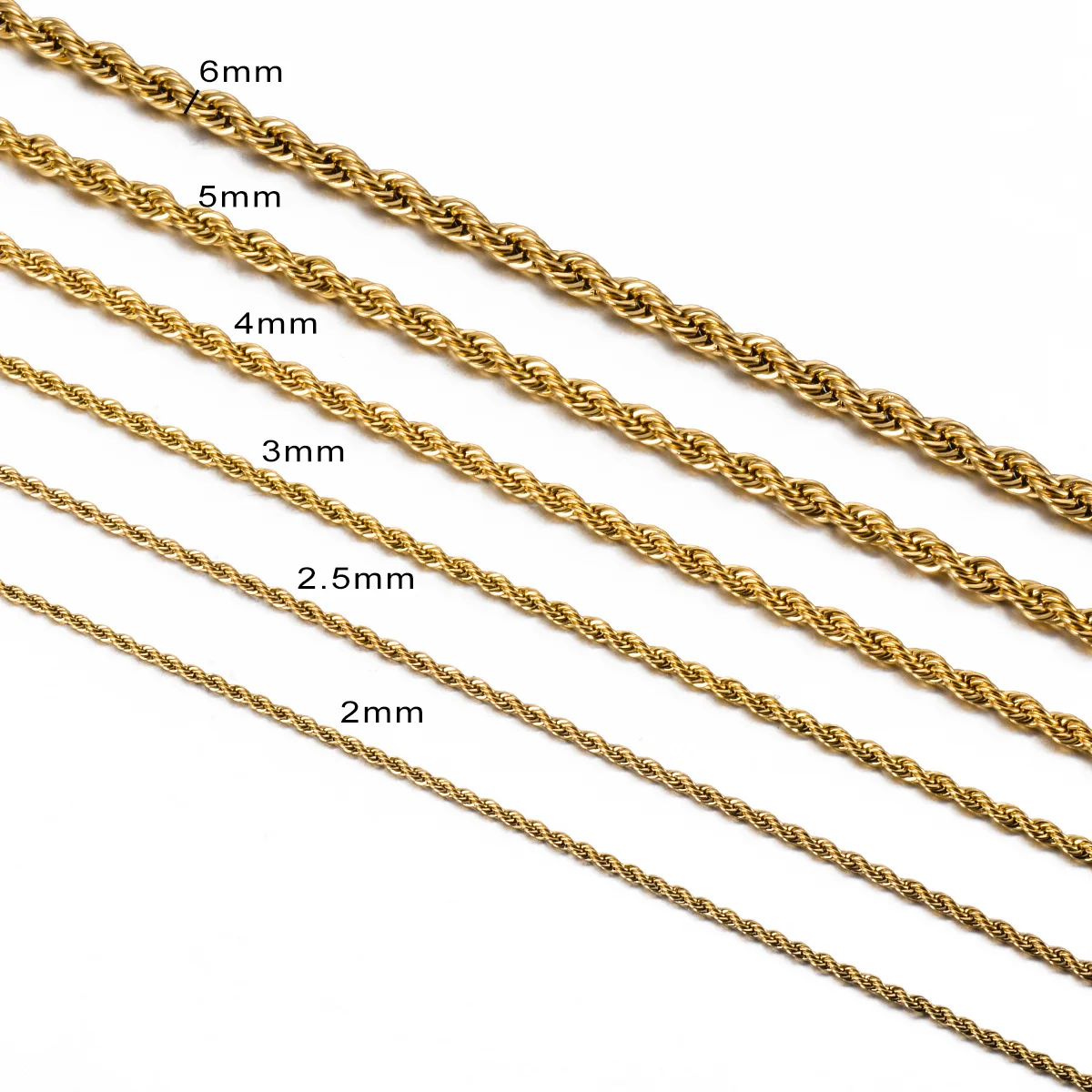 Width 2mm/2.5mm/3mm/4mm/5mm/6mm Twisted Rope Link Chain Gold Color Necklace for Men Women Stainless Steel Chain Necklace Jewelry