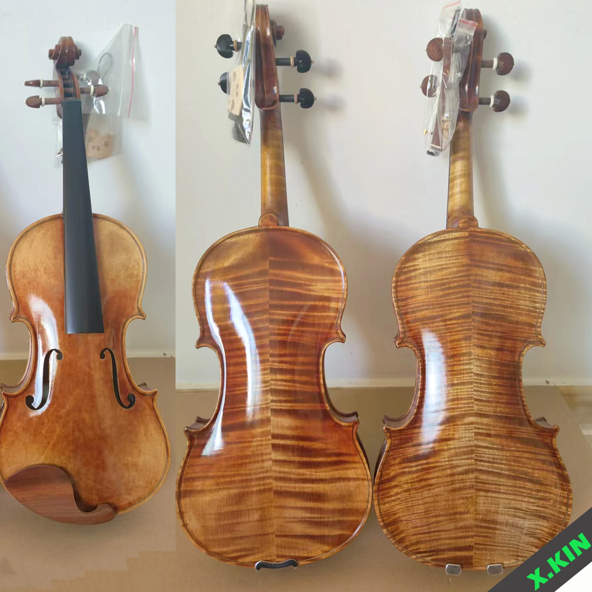 Professional Handmade 4/4 Violin, Two-Piece Flamed Maple Back, Complete Set with Case & Bow