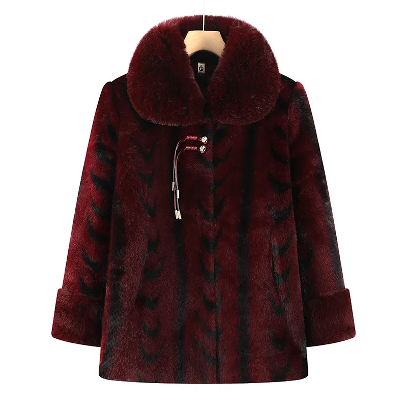 Manteau d'hiver en vison pour femmes âgées d'âge moyen, veste en fausse fourrure rembourrée en coton épais, haut de gamme, pardessus en fourrure de velours pour grand-mère, vêtements d'extérieur